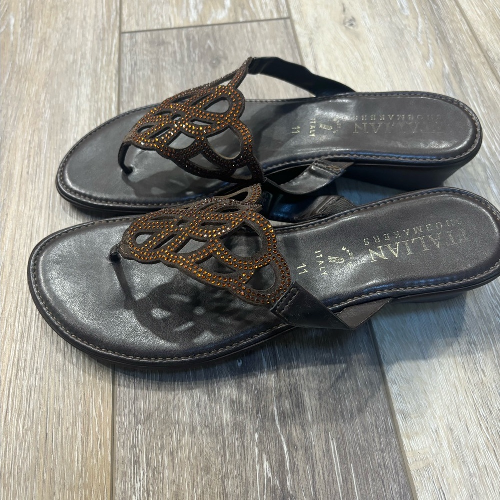Italian Shoe Makers Brittany Chocolate Leather Sandals Size 11 - Made in Italy